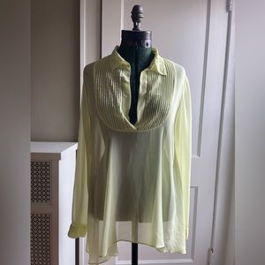 Free People yellow tuxedo sheer pleated tunic top small